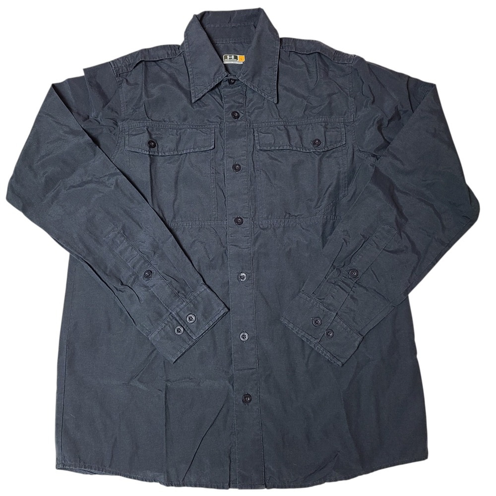 Under Armour Shirt Mens Small Navy Blue Button Down Long Sleeve Pen Pocket Chest